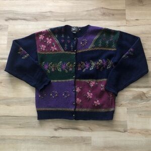 Floral Patterned Sweater - Purple and Blue